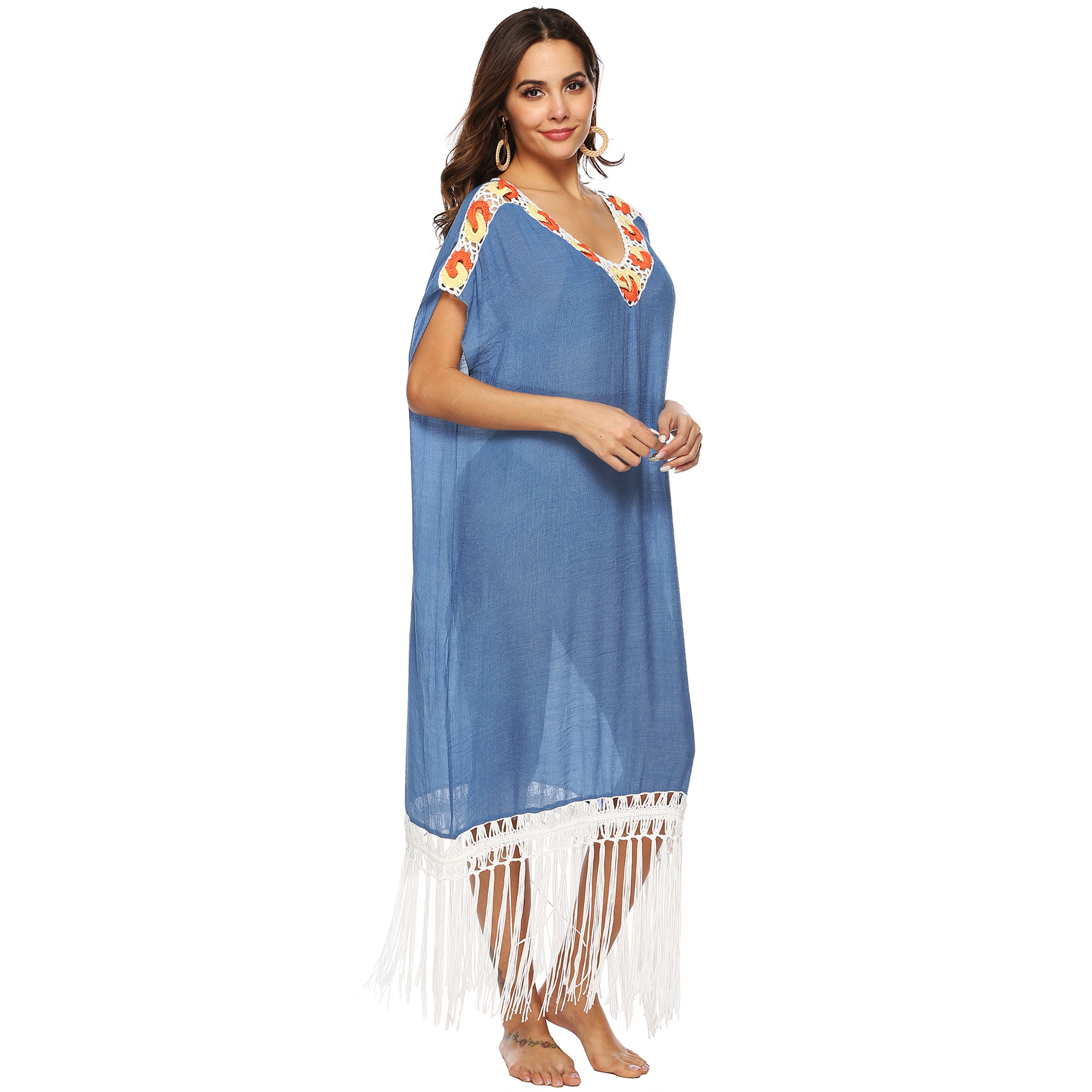 hand hook stitching long fringed beach dress NSOY45990