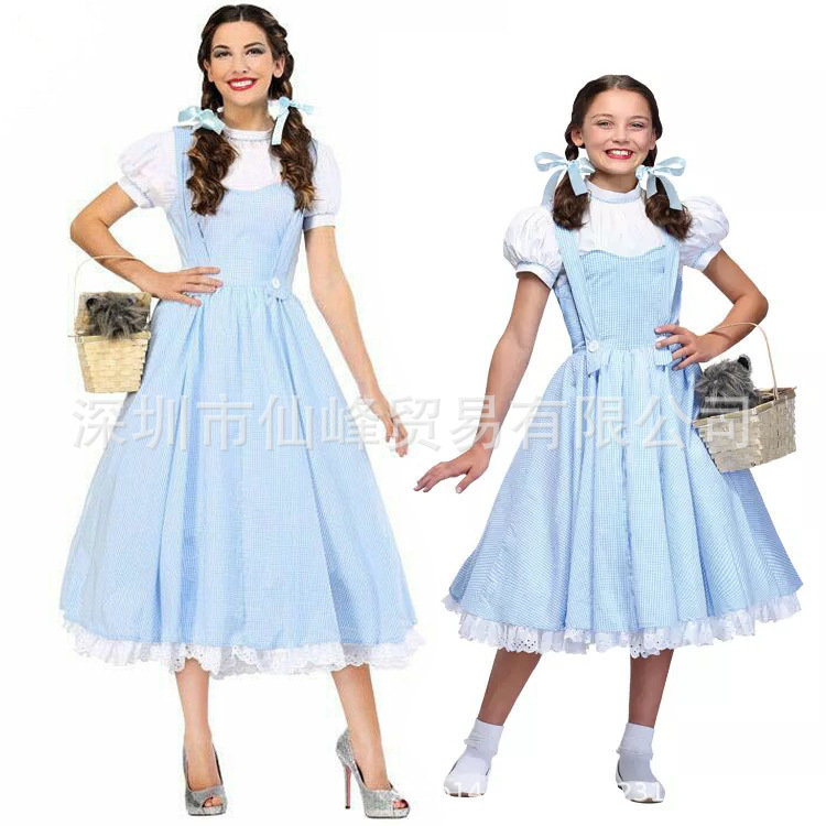 Halloween cosplay Wizard of Oz peach silk costume retro farm dress fairy tale theme costume parent-child costume
