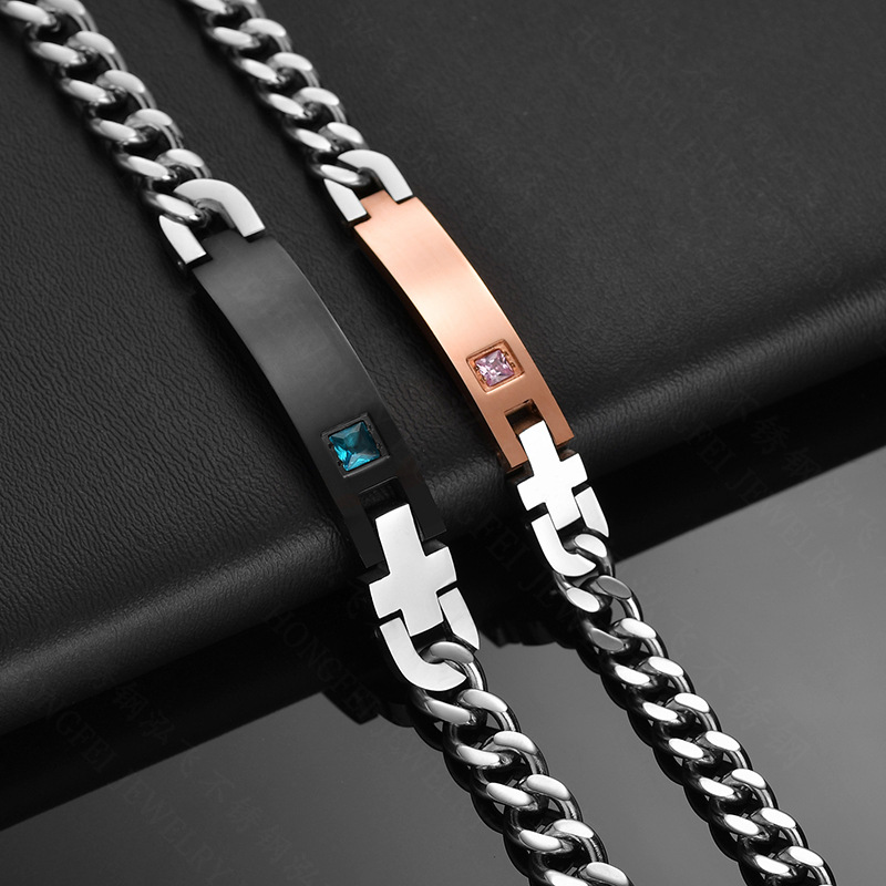 Bracelets Classification Anniversary, Business, Travel Occasion Lettering Bracelet Stainless Steel Chain Diamond Couple Id Bracelet