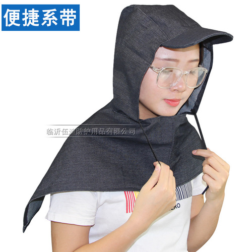 Labor protection dust-proof cape and hat—wholesale denim hooded coverall for construction workers, cement handlers, dust-proof wind cap—wear-resistant and dirt-resistant.