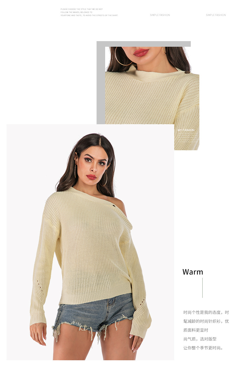 one-word neck knitted solid color diagonal shoulder long-sleeved sweater wholesale women s clothing Nihaostyles NSYYF67927