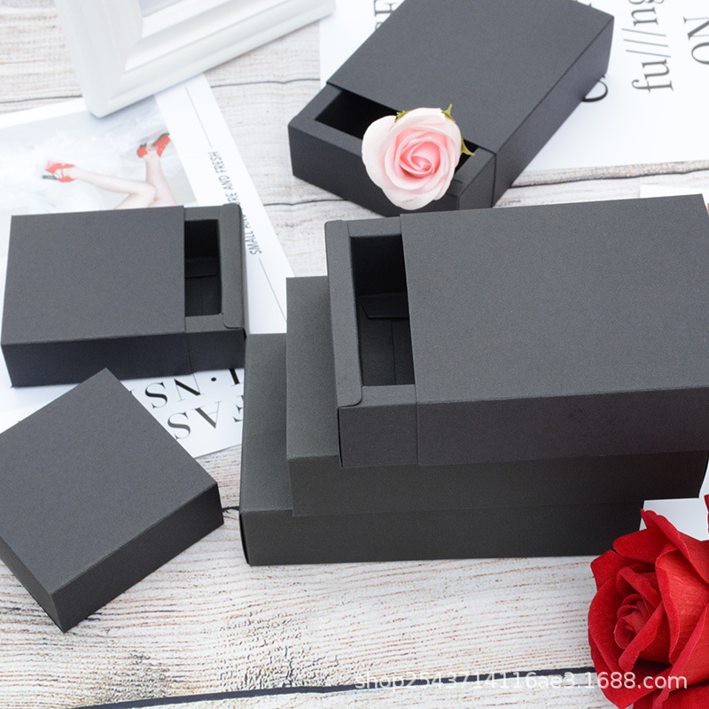黑色抽屉纸盒 日用包装盒 黑色卡纸盒  可印LOGO 源头厂家