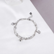 簡約 s925純銀愛心兔子多元素手鏈微鑲雙層甜美手環飾品女SL-0032
