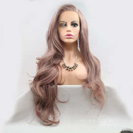 青岛西维亚化纤假发 女脏粉色自由分手织前蕾丝整顶头套 一件代发