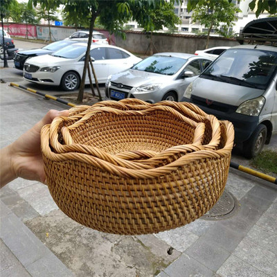 新款 越南藤编果盘三件套 波浪边水果盘创意果篮零食糖果收纳篮