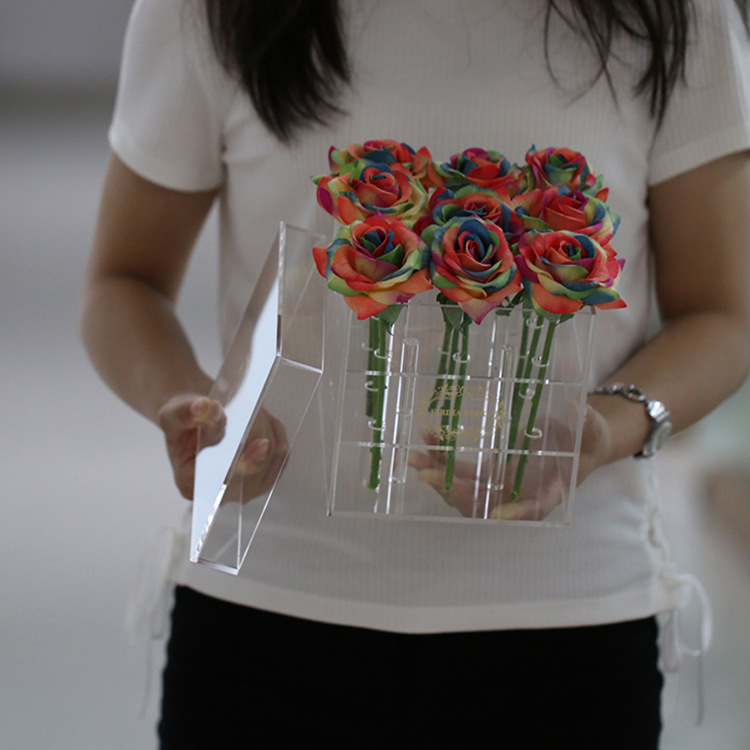 透明亚克力花盒装饰礼品盒有机玻璃鲜花盒