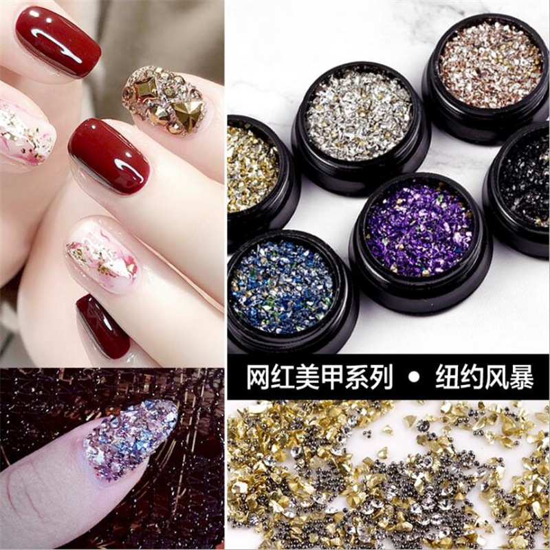 Tiktok red Venta caliente Nueva York tormenta joyería de uñas mezclado roto diamante micro perlas mineral Super flash joyería de uñas
