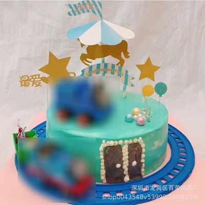 6寸8寸10寸轨道小火车蛋糕装饰烘焙摆件带绿斗生日节日网红厂