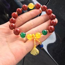 厂家供应战国红玛瑙手链 原创战国红玛瑙单圈手链 蜜蜡吊坠