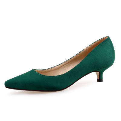 Women's Pointed Toe Flats Low Heeled Work Shoes Suede High Heels_voghion.com