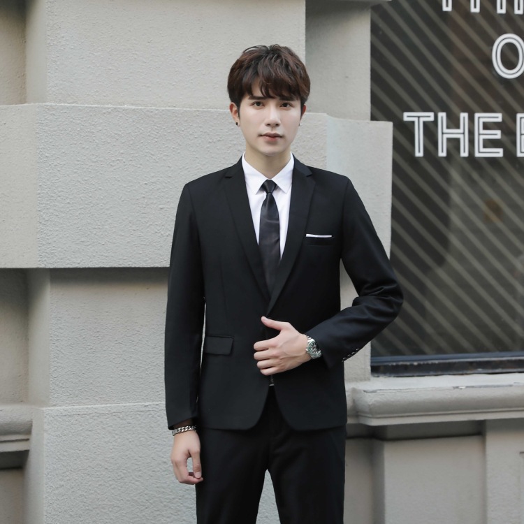 2019 traje de traje casual de color sólido de negocios traje de estilo coreano de los hombres traje slim fit joven novio dama de honor nudo vestido