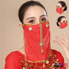 New Indian dance performance costume veil props belly dance accessories chiffon drop coins scarf mask veil