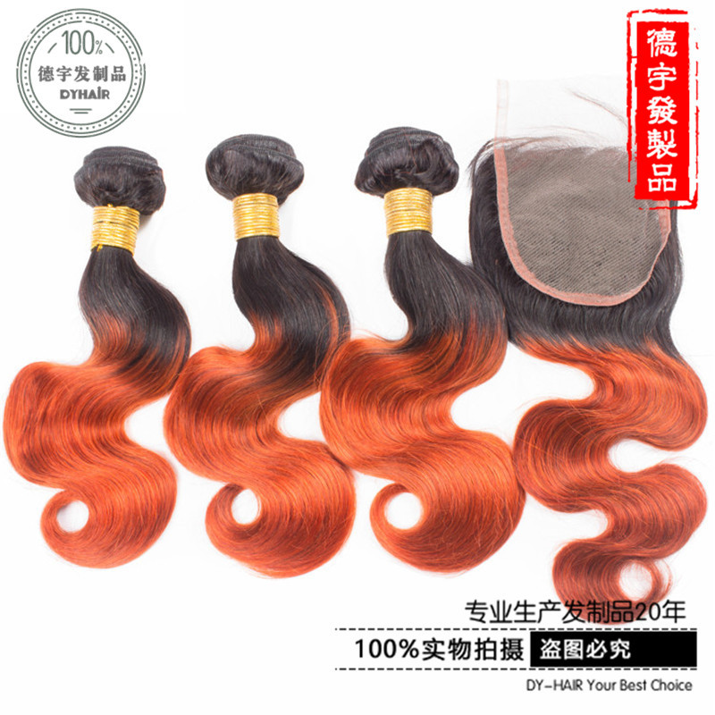 Real hair wig 1b/orange gradient color h...