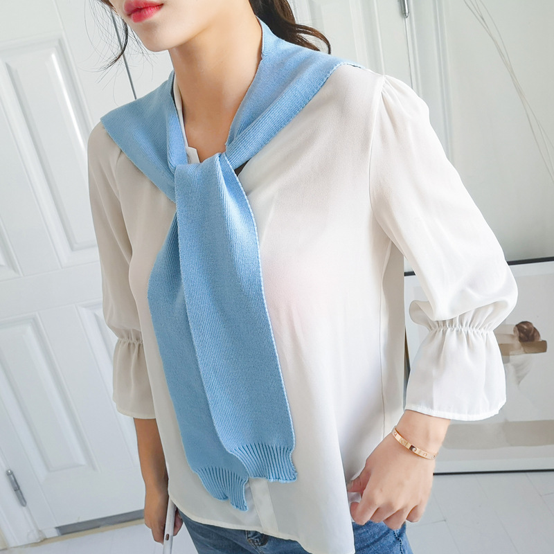针织小披肩东大门空调披肩袖子搭肩假领绑带系带假领子