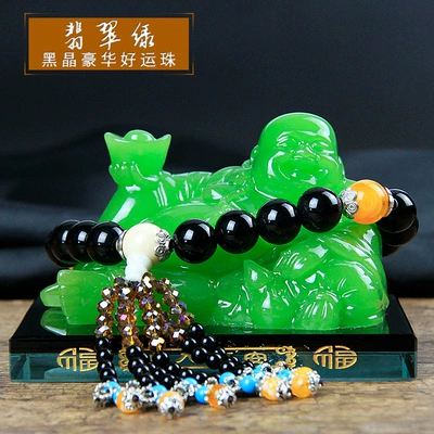 Car ornaments | Safe Buddha Aroma Seat Car - emerald-green-black-crystal-beads