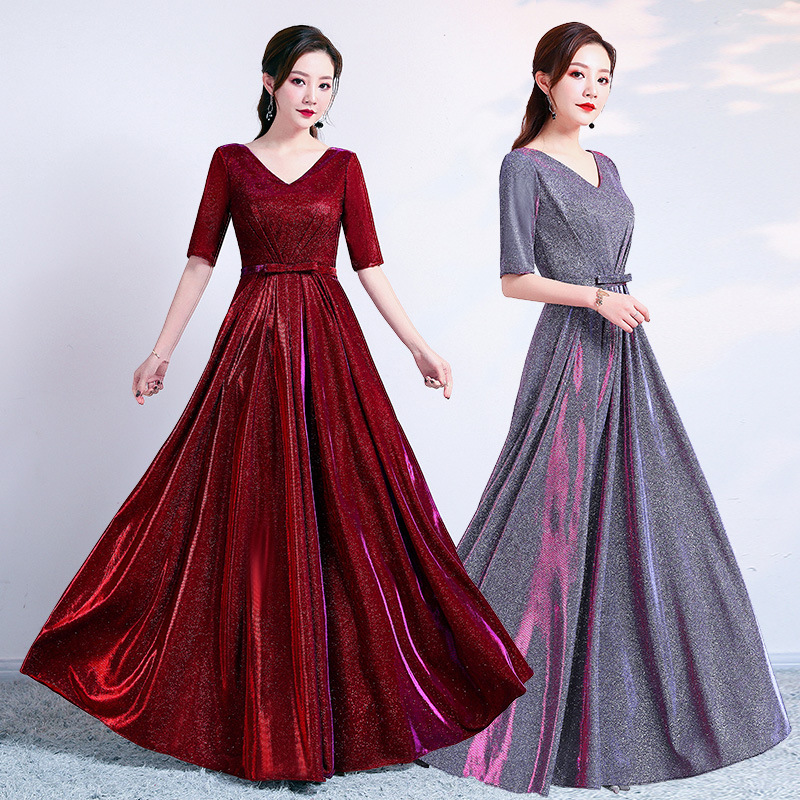 Banquet evening dress 2023 spring new host performance dress dress adult middle-aged and elderly chorus dress