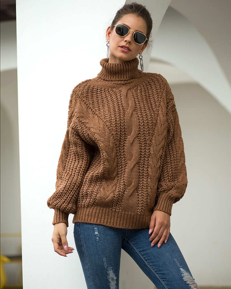 high neck knitted  thick thread twist sweater nihaostyles wholesale clothing NSMMY82946