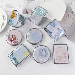 韓版時尚新款創意流沙雙面鏡 精美少女款隨身鏡補妝鏡化妝鏡批發