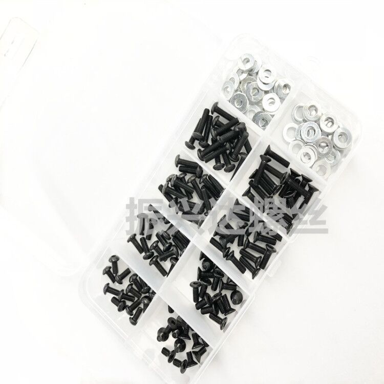 180PCS M3 대외 무역 검은 고강도 10.9 학년 라운드 헤드 카운터 침몰 헤드 육각형 스크류 플랫 패드 조합 세트
