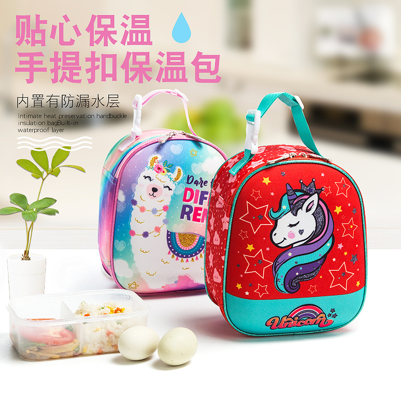 New cartoon insulated lunch bag with por...