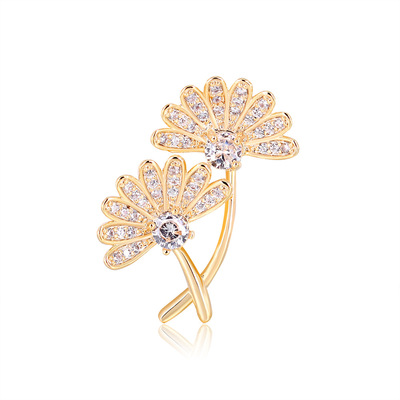 新款水晶女式叶子胸针 电镀真金微镶锆石高档胸花 刺马针衣饰配饰