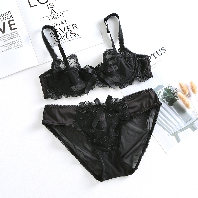 Sous-vêtements ultra-fins, confortables, surdimensionnés, en maille, broderie transparente, ensemble de soutien-gorge sexy pour femmes, 9160_voghion.com