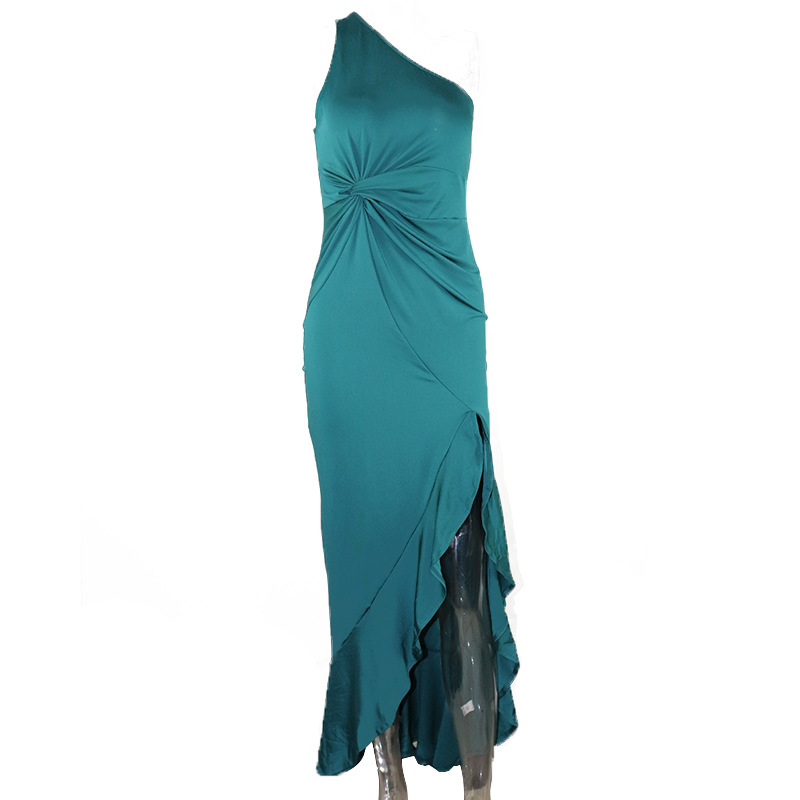 Elegantes Abendkleid Mit Rüschensaum Und Schlitz Für Damen_voghion.com