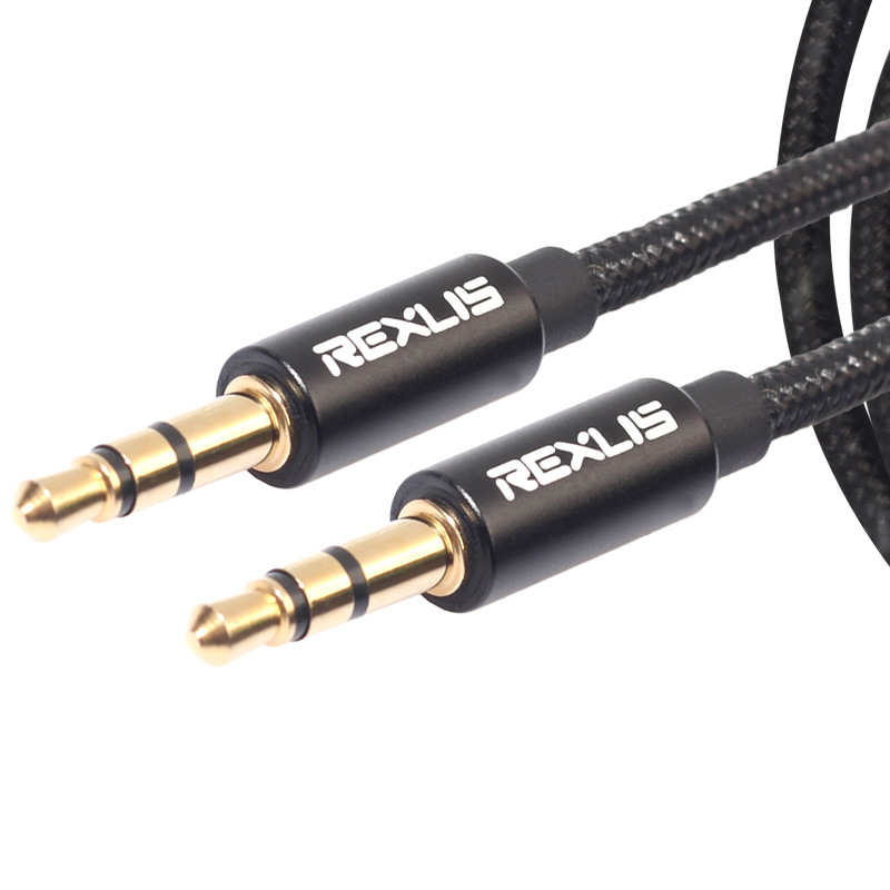 1米3米鋁合金殼黑色帶網3.5mm立體聲公對公鍍金頭車載AUX音頻線