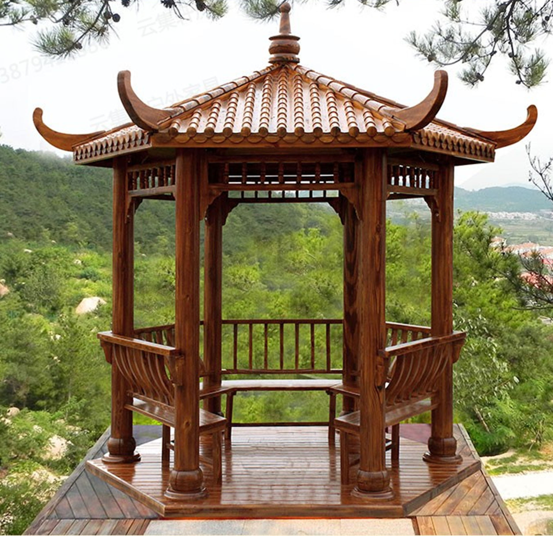 solid wood Arbor outdoors villa courtyard Carbonize Anticorrosive wood To fake something antique Garden Mountain villa Scenery Pavilion Vine Gallery