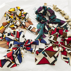 New European and American Cross-border Pearl Gut String Ear-flapped Ribbon Ponytail Fabric Hair Band Hair Accessory Direct Manufacturer Sale