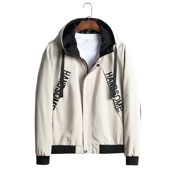 Spring and autumn men’s hooded embroidered letter slim coat casual jacket for men