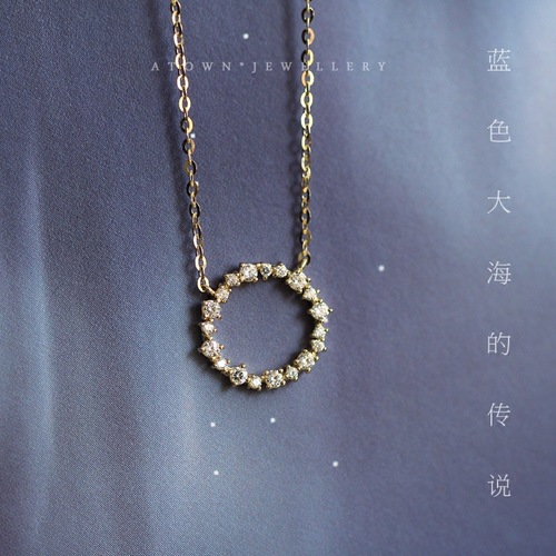 S925 sterling silver plated 14K gold necklace The Legend of the Blue Sea inlaid with zircon full diamond circle clavicle chain pendant