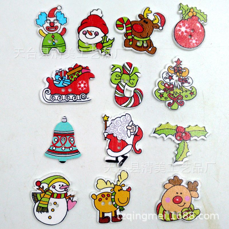 13 fondo blanco pintado Navidad botones de madera lindo decorativo de madera de dibujos animados de Navidad