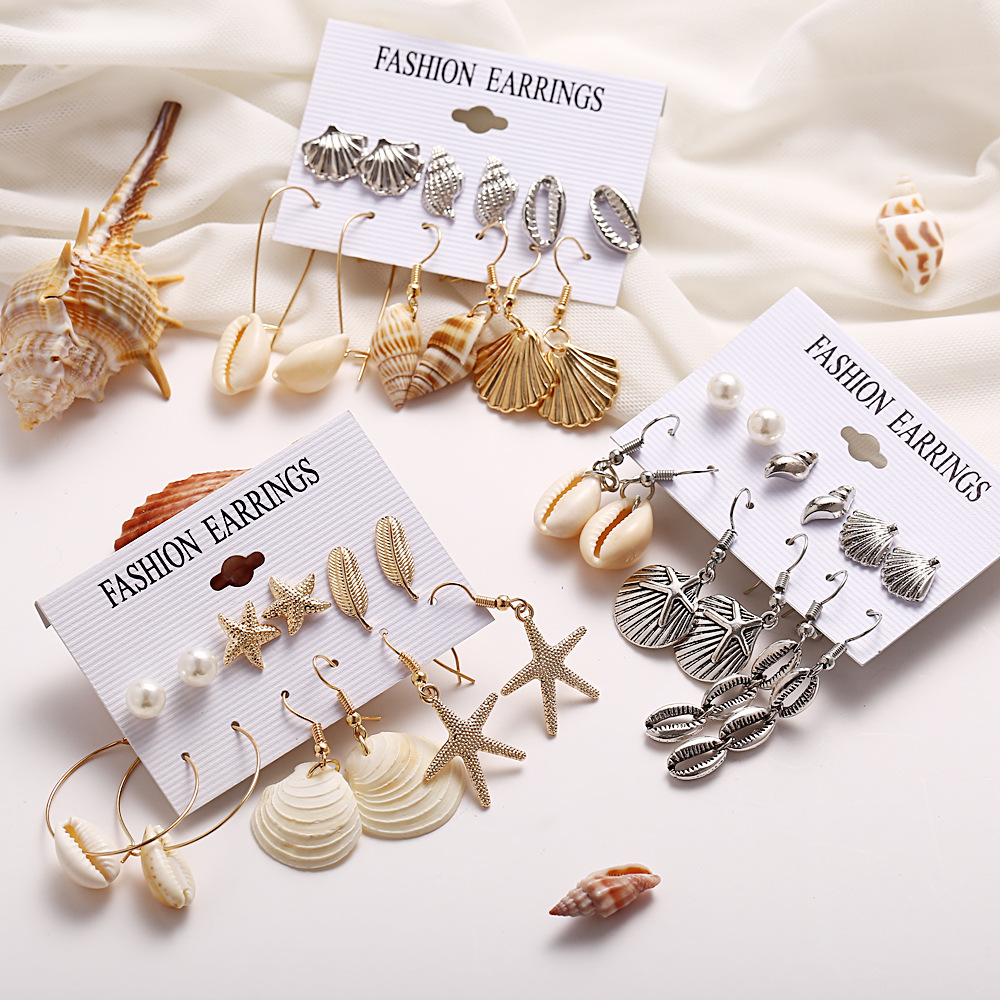 New Creative Retro Golden Silver Shell Scallop Earring Set Wholesale Nihaojewelry display picture 29