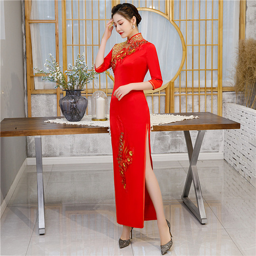 Chinese Dress Qipao for women Sleeve state cheongsam red show cheongsam
