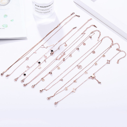 New Korean Style Titanium Steel Rose Gold Rose Foot Chain for Women, Simple Double Layer Geometric Student Foot Ring Small Accessory Wholesale