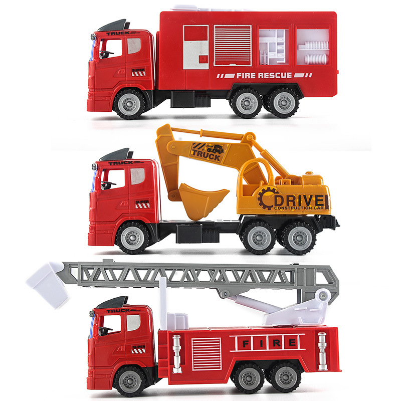 【3辆装22.5元 惯性功能】1:32大号云梯车挖掘机消防车模型|ms