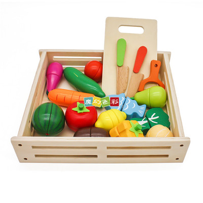 外贸热销儿童木制托盘 磁性切水果玩具水果蔬菜切切乐过家家玩具|ms