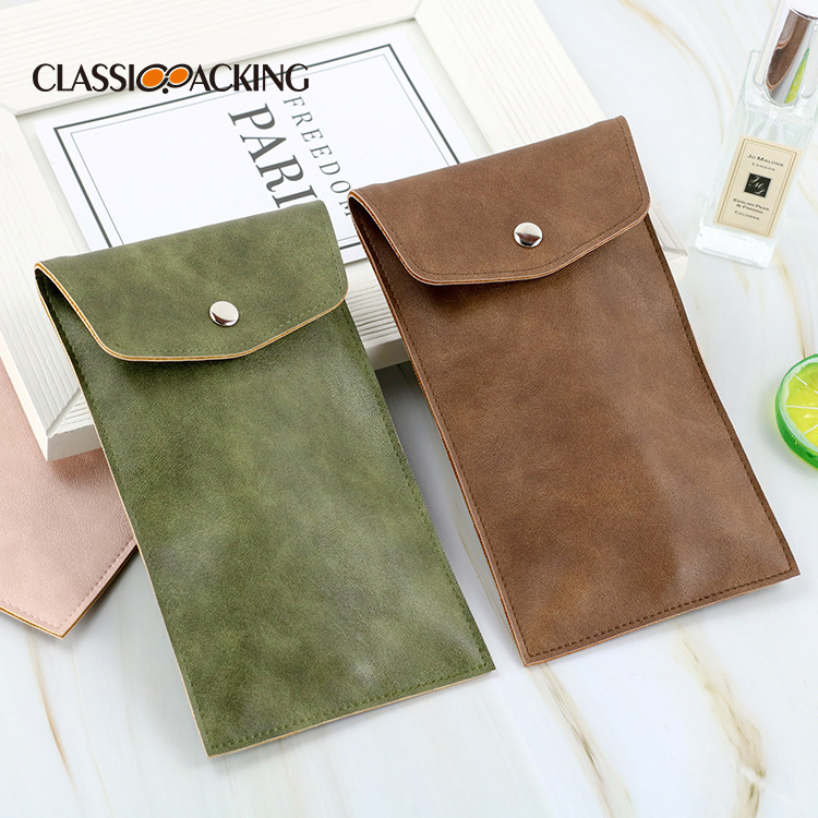 Soft Fashionable Flip Buckle Pure Color New Mobile Phone Glasses Bag Small Texture Pu Anti-Stress Retro Leather Glasses Bag Customization
