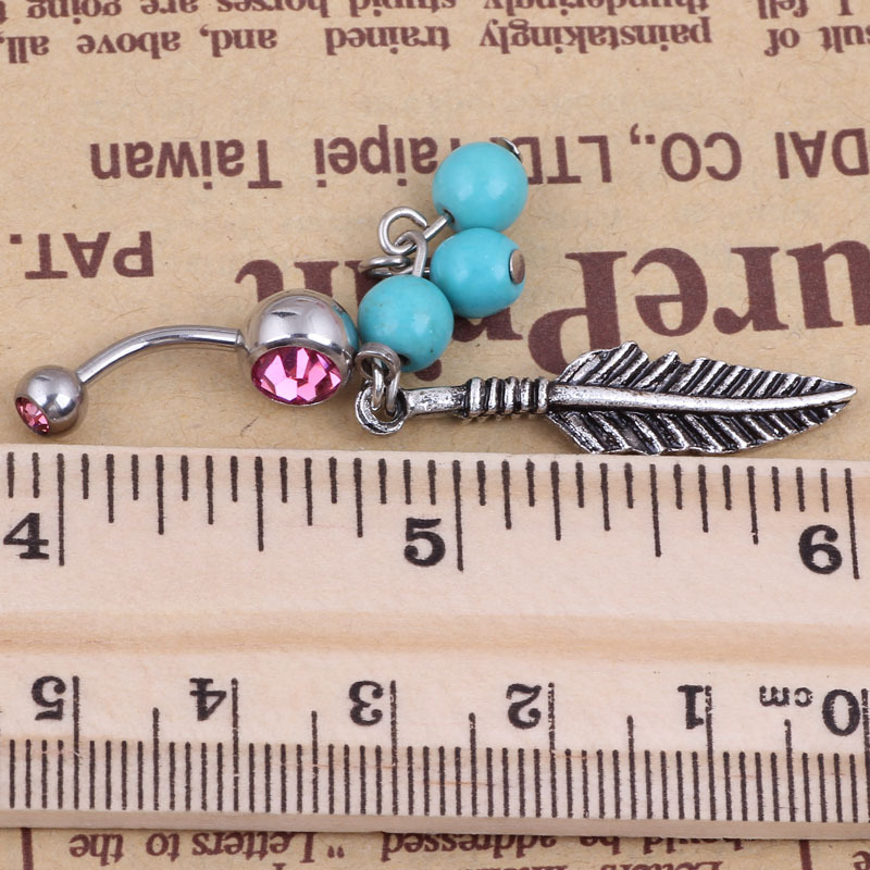 Leaf Turquoise Navel Ring 316L Surgical Steel Belly Button Jewelry Dangle Leaf Shape Blue Stone detail image 8