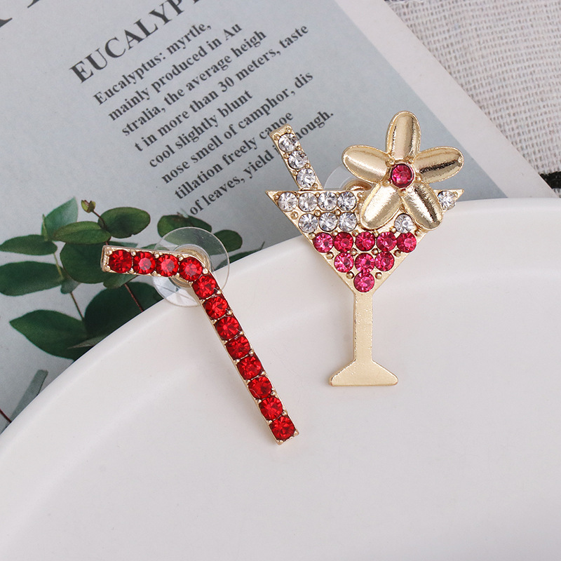 Simple Earrings Two-color Straw Cup With Color Zirconium Geometric Asymmetric Earrings Women display picture 5