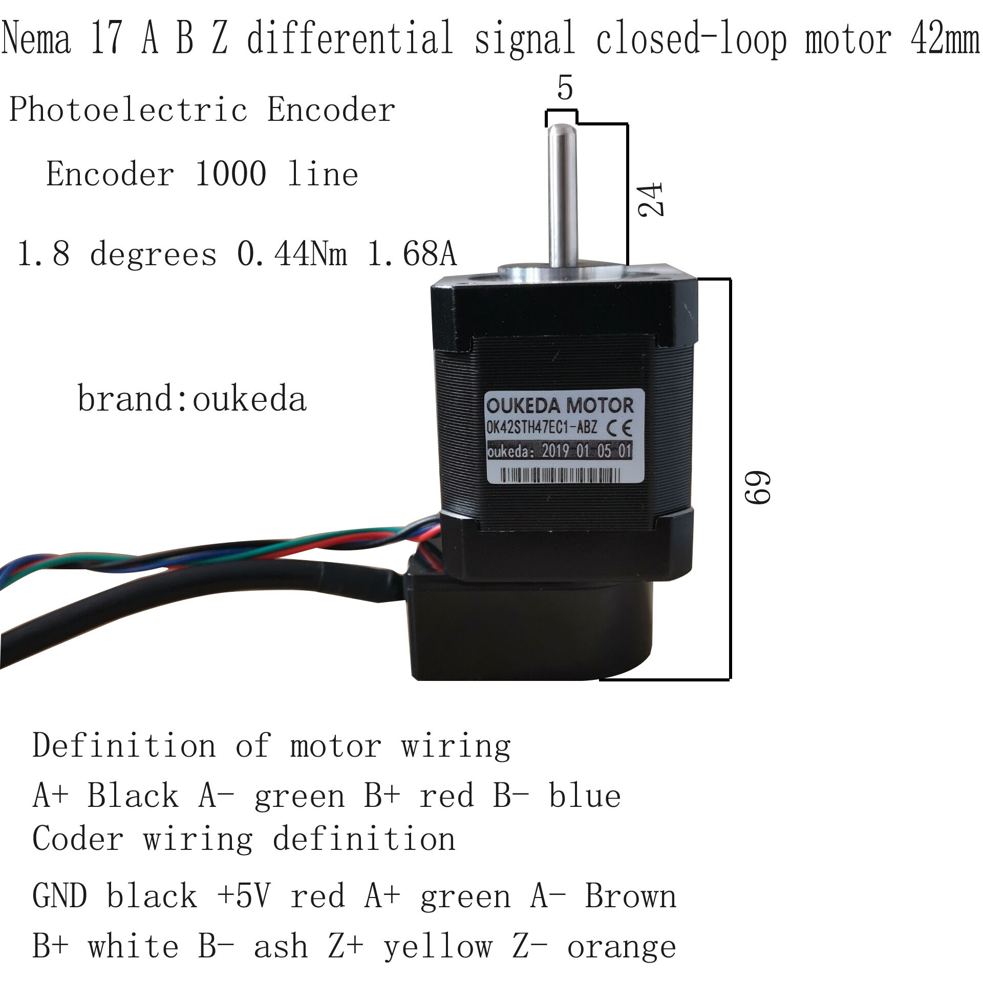 42闭环电机带原点 A B Z编码器 1000线 OK42STH47EC1-ABZ
