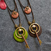 Retro national style female new literary athlete female double -layer wood chip butterfly cord wood chip big key pendant sweater chain