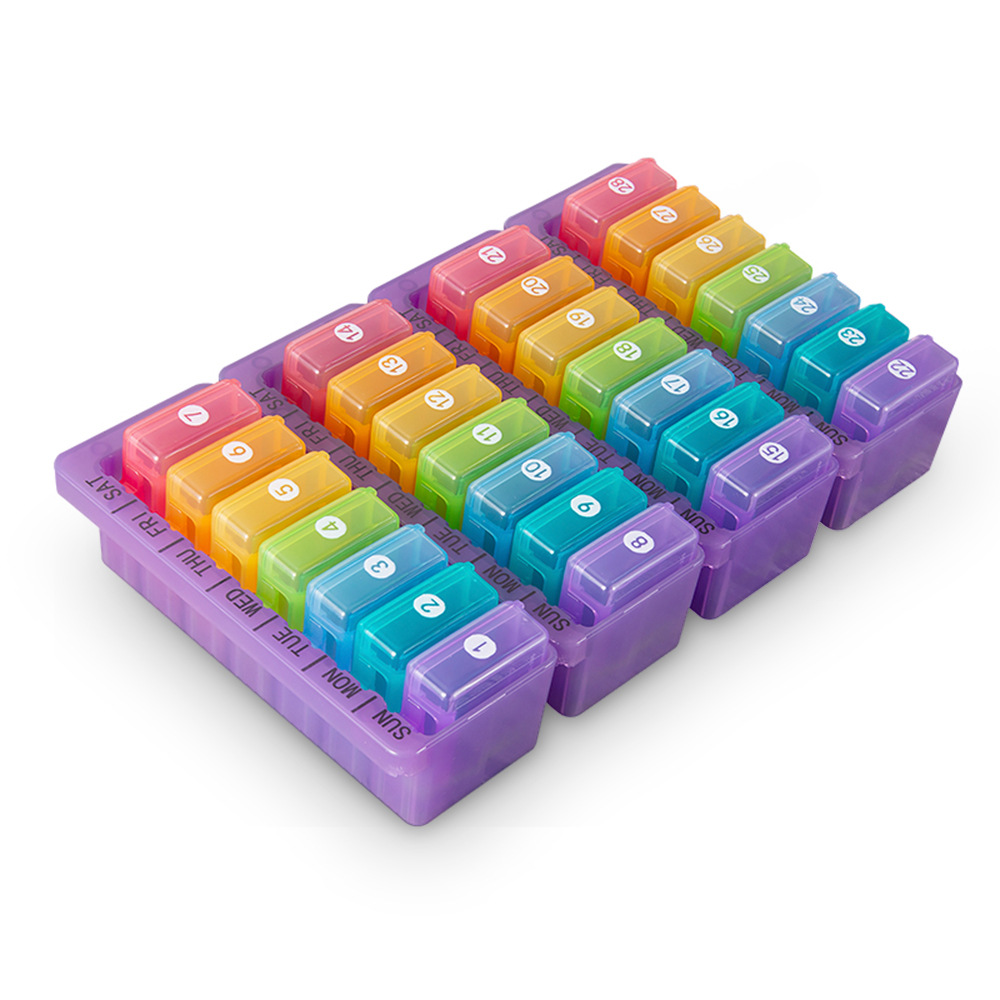 28格塑料药盒一周7天收纳防潮彩虹便携旅行分格分装台式小药盒子|ms