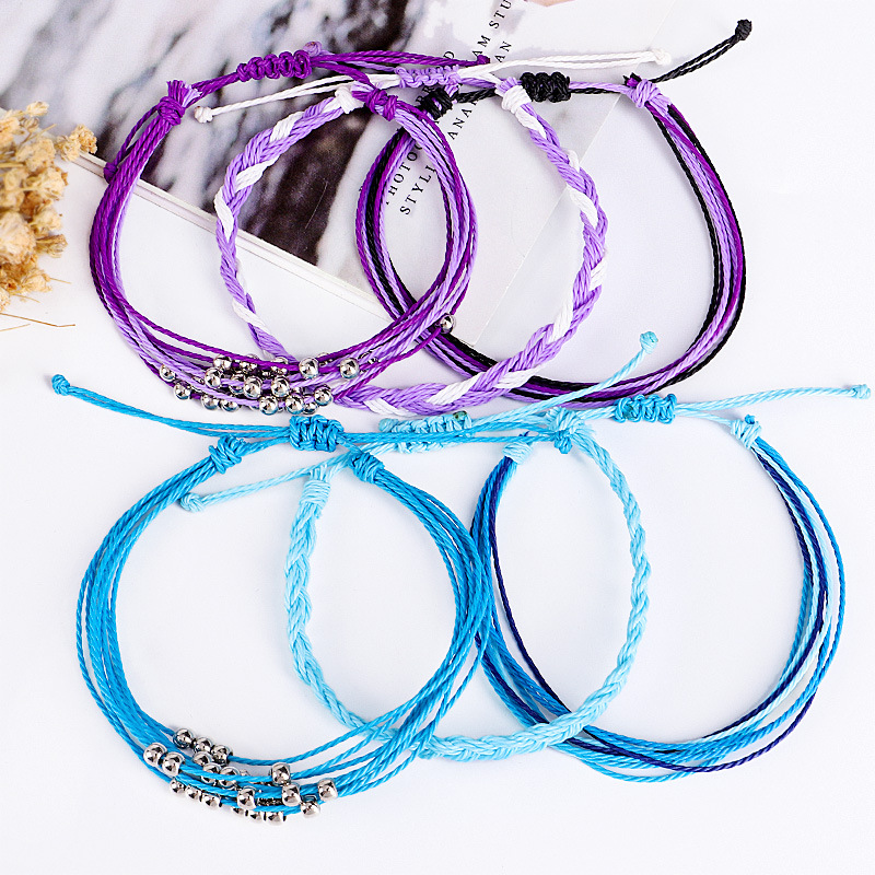 Fashion Solid Color Wax line Braid Womenu0027S Bracelets 3 Pieces