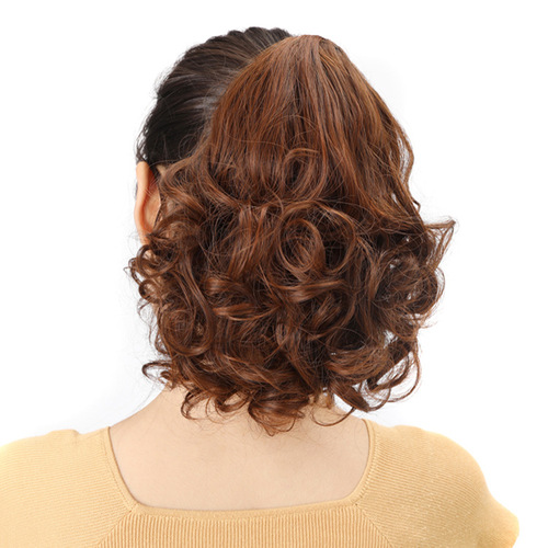 Fake ponytail short curly hair, claw clip ponytail small curls, realistic short hair ponytail catcher type pear flower curl chemical fiber wig ponytail