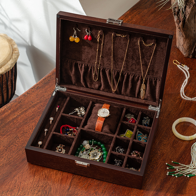 现货首饰盒木质中式古风饰品收纳盒珠宝收藏盒耳环项链盒简约家用