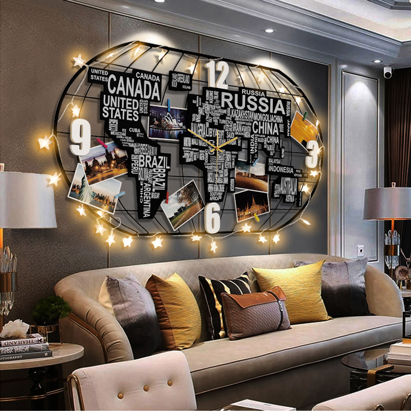 北欧创意世界地图钟表挂钟客厅家居装饰时钟亚马逊爆款厂家直销