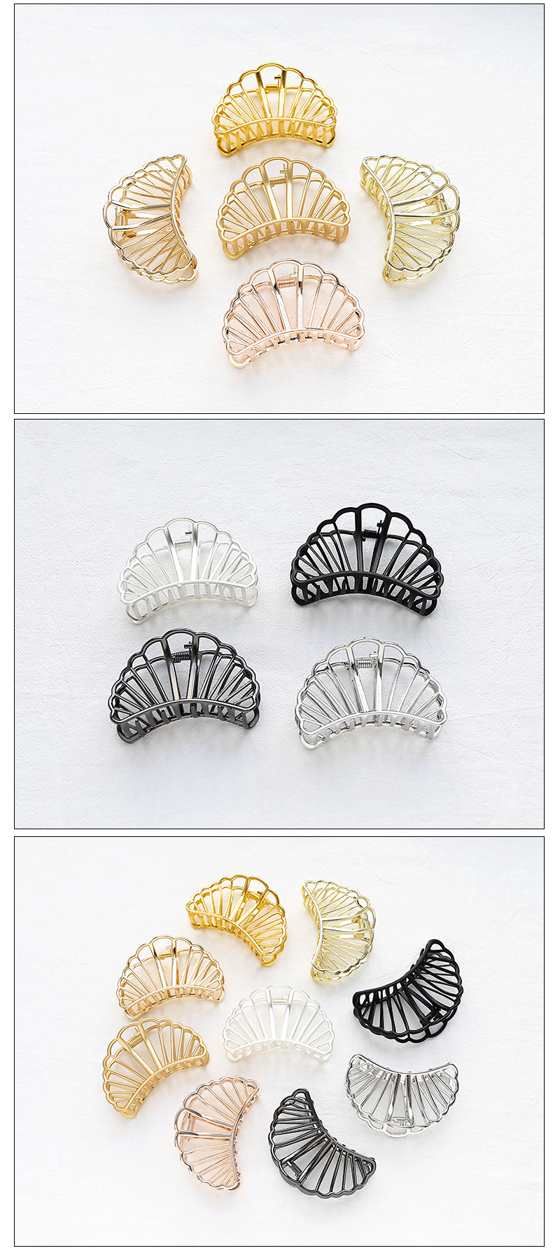 Fashion Scallop Minimalist Metal Barrettes Large Alloy Grip Hair Accessories Wholesale display picture 3