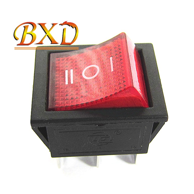 KCD4船型开关 船形 翘板电源按钮 3档6脚带红灯 16A 250V 31x25mm